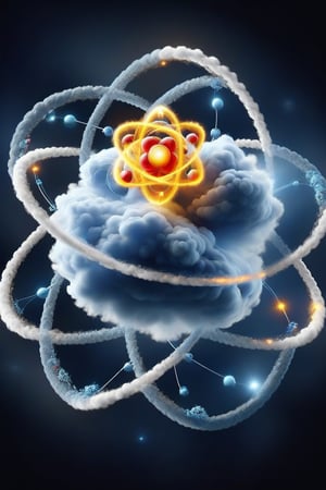An atom consisting of a nucleus of protons and neutrons and a cloud of electrons,