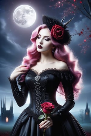 the beautiful gothic woman and the rose moonlight