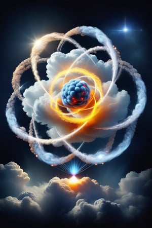 An atom consisting of a nucleus of protons and neutrons and a cloud of electrons,