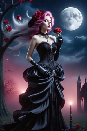 the beautiful gothic woman and the rose moonlight
