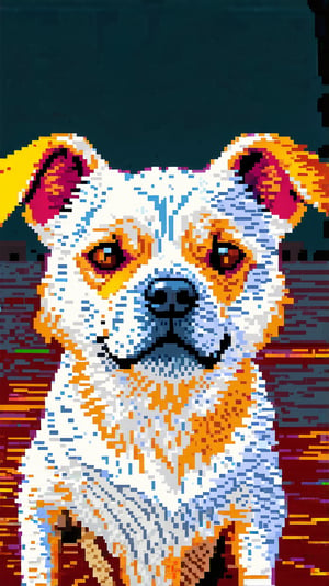 Pixel art macro shot, cinematic photo of llittle dog, colorful, dark shot, film grain