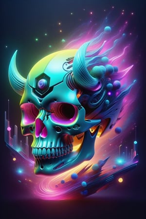 neon metallic futuristic skull game card, 3d, isometric, dreamy color palette, inspired by Pixar.”