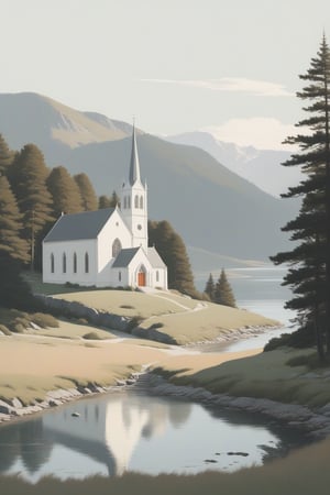 in style of Harriet Lee-Merrion , stunning natural landscape, church --ar 3:2