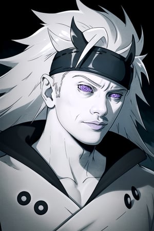 best aesthetic, best quality, masterpiece, midjourney anime style, intricate details, absurdres, dark background,
perfect eyes, purple eyes, solo, 1man, mature male, Madara Uchiha, long white hair, pale skin, white headband, white tunic with black collar,
RocksEyebrowRaise, portrait, raised eyebrow, thick eyebrows,
(low key, chiaroscuro, dark atmosphere)