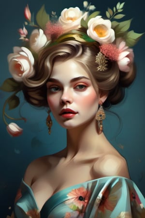 Image of a woman with flowers in her hair, elegant digital painting, beautiful gorgeous digital art, beautiful digital art, exquisite digital illustration, Beautiful digital illustration, detailed beautiful portrait, gorgeous digital art, beautiful portrait image, Beautiful illustrations, digital art portrait, lookover style, in digital illustration style, beautiful fantasy style portrait, beautiful digital artwork