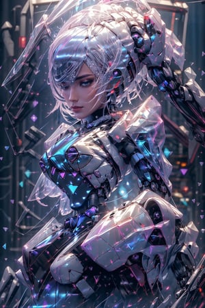 Dark aesthetic,  (tiny cute translucent polycarbonate sci-fi robots), polycarbonate plastic frame, stunning unreal engine render, intricate details,( robot girl), Oil Painting