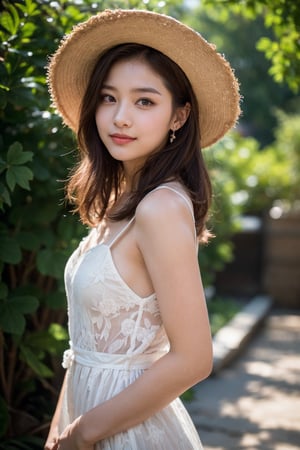 background is beach,sand,tropical forest,
20 yo, 1 girl, beautiful korean girl,standing,
wearing white simple summer dress(red flower pattern,strap),cloth flowing by wind, hold women hat with hands,smile, solo, {beautiful and detailed eyes}, dark eyes, calm expression, delicate facial features, ((model pose)), Glamor body type, (dark hair:1.2), simple tiny earrings, flim grain, realhands, masterpiece, Best Quality, 16k, photorealistic, ultra-detailed, finely detailed, high resolution, perfect dynamic composition, beautiful detailed eyes, eye smile, ((nervous and embarrassed)), sharp-focus, full_body, cowboy_shot,