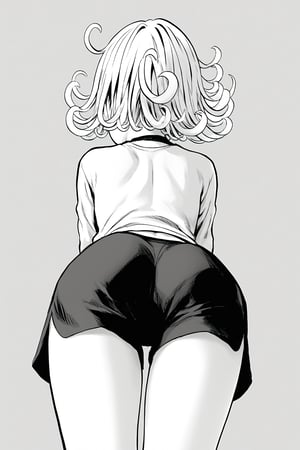 anime artwork, score_9, score_8_up, score_7_up, score_6_up, score_5_up,tatsumaki, short hair, curly hair, monochrome,white sports jersey 24,
tightblack sports shorts,behind pov,facing away