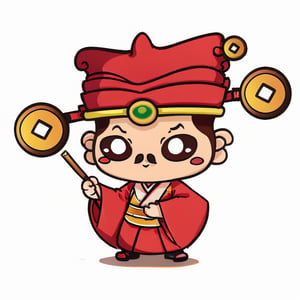 Wear sunglasses,Holding a beg paper fan,
(1st boy),boy,red hat,hanfu, (SUPER CHIBI), chibi:1, full_body,truechibi,stadning