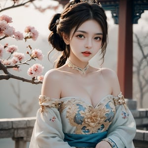 (xxmix girl woman), photo of a woman, beautiful face, princess, detailed off-shoulder gown , photographic style, upper body, selfie ,ancient China palace,xxmix girl woman, ,