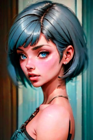 woman short dark blueish hair 