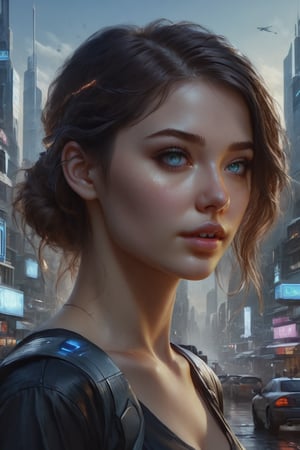 Realistic artwork futuristic city images creative AI Tools girl 