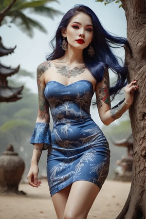 HD Quality? 8K A create sexy tattooed girl big height and long lag and hair style at tree step, if age 350year old but dress are mini dress createed red lipstick ,DonMM1y4XL