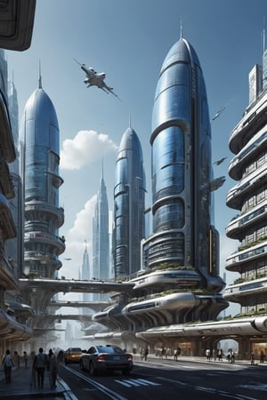 A create futuristic city with big building show large size 