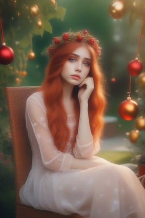 4k hd quality a beautyful Sad girl,DonMB4nsh33XL ,Apoloniasxmasbox\  There is something like a golden red colour hairband on her hair sitting on a chair in a garden show in garden big and big free space Lots of trees visible