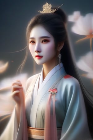 A stunning Chinese woman, approximately 20 years old, stands confidently at 170 cm tall. Soft golden light illuminates her porcelain-like complexion as she poses elegantly in a traditional hanfu dress. The delicate folds of the fabric frame her slender figure, while her long dark hair cascades down her back like a waterfall.,DonMB4nsh33XL ,DonMM1y4XL,DonM3lv3nM4g1cXL