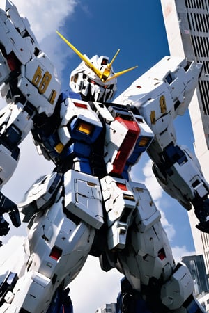 gundam giant, upper body, tech, breaking buildings