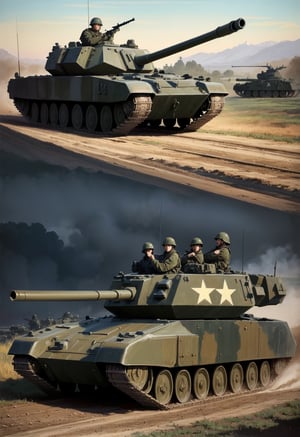 war military tanks, ww2, stylish, dynamic view, by James Gurney abstract, Hard shadows, 