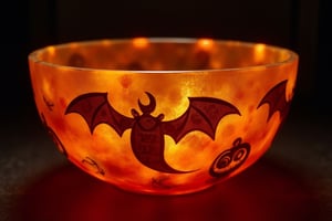 RAW Photo of HalloweenGlowStyle Orange decorative bowl, (Masterpiece:1.3) (best quality:1.2) (high quality:1.1)