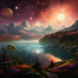 masterpiece, best quality, aethetic, serene lakes,noc-space