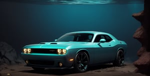 There&#39;s a Dodge Challenger III Restyling 2 2015 at the bottom of the ocean, surrounded by marine life. Light breaks through the water, creating mystical lighting. The car is partially covered with seaweed and coral, which emphasizes his prolonged stay under water. A variety of fish and other marine life swim around. Details for creating a picture: Main object: sports car (Dodge Challenger III Restyling 2 2015). Clean lines and modern car design, but with elements of corrosion and fouling by algae and corals. ambient: Ocean floor, covered with sand and stones. Marine flora: algae, armed, sea grass. Marine fauna: various types of fish, Maybe, small sharks, Jellyfish. Lighting & Atmosphere: Scattered light, penetrating through the water from above, creating soft light rays. Shadows & Depth, giving the image realism. Bluish and greenish shades, characteristic of the underwater environment. Additional elements (Optional): Shipwrecks or old chests in the distance to add ambience. little air bubbles, rising from the car. Style and mood: Realistic style with high detail. Mystical and slightly mysterious atmosphere. Combination of modern and natural. Technical specifications: a high resolution. Realistic stylization. Detailed elements of the car and the underwater world. Effective use of light and shadow to create depth and realism.