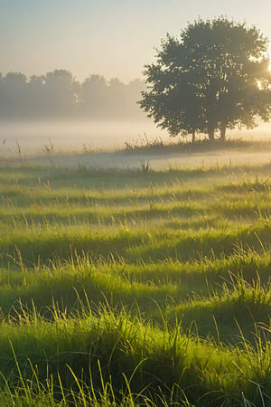 Misty grassland ,
