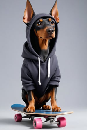 C4tt4stic, Cartoon Doberman dog in a skateboard with a hoodie（Body hair is black、Details of the appearance of the Doberman） X