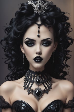 combine all of the below to make a beauty,necklace,hair ornament, jewelry,black corset, black hair,,black eyeliner,black makeup,black lipstick,