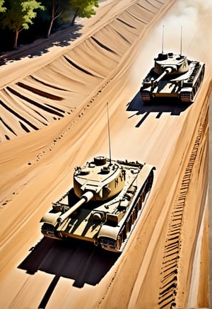war military tanks, ww2, stylish, dynamic view, by James Gurney abstract, Hard shadows, 