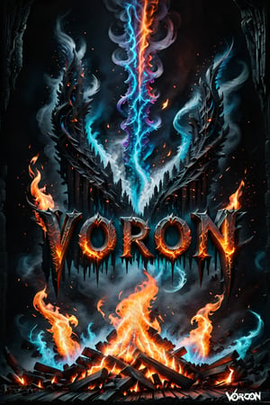 create an AMOLED dark wallpaper with a (text: ("VoRoN")), the texts are made with magical illusion, burning texts, floating letters, mystical, ((detailed texts and letters)), ((masterpiece:1.2)), (majestic:1.2), (best image), ((best quality)), ultra high texture details, 16K, masterpiece, UHD, Graffiti3D, txaa.