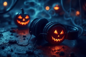 HalloweenGlowStyle headphones on an empty surface, (Masterpiece:1.3) (best quality:1.2) (high quality:1.1)