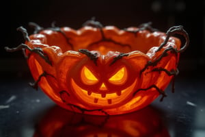 RAW Photo of HalloweenGlowStyle Orange decorative bowl, (Masterpiece:1.3) (best quality:1.2) (high quality:1.1)