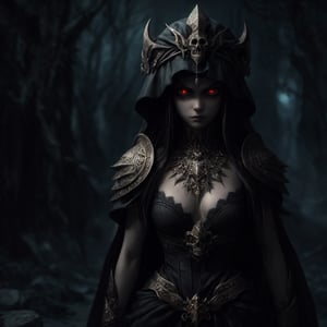 ((Masterpiece, highly detailed, extremely detailed, beautiful, HD)), (extremely detailed CG unity 8k wallpaper, masterpiece, best quality, ultra-detailed, best shadow), (detailed background), (beautiful detailed face, beautiful detailed eyes),HD, 8k,evil necromancer girl ,evil expression, ominous, epic, dark fantasy,studio quality,dramatic,dramatic atmosphere, full body,night,dark,skull decoration