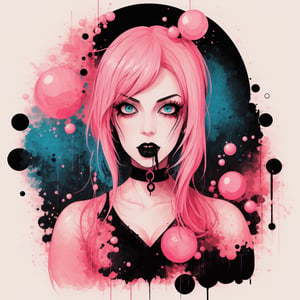 gothic vampire, pink bubblegum, ink on paper, colorful, vibrant colors, sy3 style, withLora(Sy3,0.55)