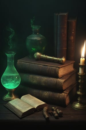 Eldritch laboratory, ancient books, arcane symbols, bubbling potions, dark wood and brass instruments, eerie green light, detailed textures, high detail, high resolution, (dark fantasy, eerie:1.3), (haunting, atmospheric:1.2), (nightmarish:1.4), masterpiece quality , 