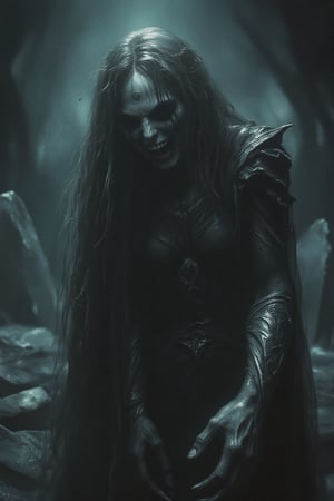 (Masterpiece, highest quality, Best Quality, Official Art, Beauty and Aesthetics :1.2), (Fractal Art :1.3), (1 Creepy girl :1.3), highest detail, cinematic light, very long hair, absurdly detailed clothes, in a graveyard, creepy laughter the atmosphere is dark and foggy.
dark, texture, vintage, light particles, dust, noise, grainy, film grain, pure black