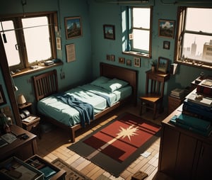 a room, concept art, pixiv, conceptual art, POST APOCALYPTIC maker style bedroom,  night, detailed 2d illustration, detailed color scan”, a beautiful artwork illustration,perfect,(best quality,3d,Isometric_Setting