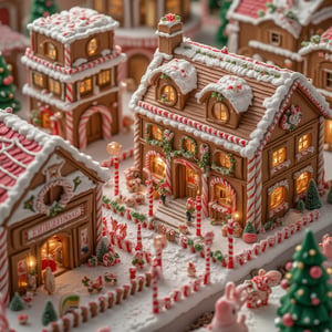 Masterpiece, Top Quality, High Resolution,Miniature Miniature model of A city built entirely of gingerbread and candy, with lollipop lampposts and candy cane railings, detailed model toys with a sense of reality, beautiful art UHD 8K, ultra-detailed miniature models