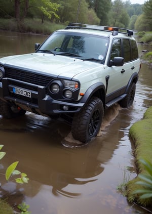 ((Niva 2121)),Off-road vehicle running in a swamp