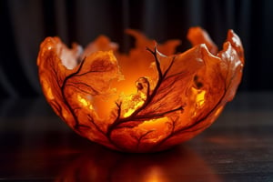 RAW Photo of HalloweenGlowStyle Orange decorative bowl, (Masterpiece:1.3) (best quality:1.2) (high quality:1.1)