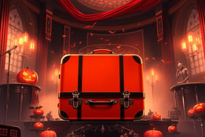 RAW Photo of HalloweenGlowStyle Orange Suitcase, (Masterpiece:1.3) (best quality:1.2) (high quality:1.1)