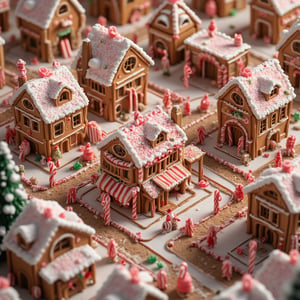 Masterpiece, Top Quality, High Resolution,Miniature Miniature model of A city built entirely of gingerbread and candy, with lollipop lampposts and candy cane railings, detailed model toys with a sense of reality, beautiful art UHD 8K, ultra-detailed miniature models