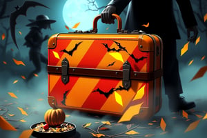 RAW Photo of HalloweenGlowStyle Orange Suitcase, (Masterpiece:1.3) (best quality:1.2) (high quality:1.1)