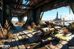 stalker game, reed estuary with abandoned rockets, metro exodus, fallout 4, cinematic backlighting, magical deep shadows, ultra-realism