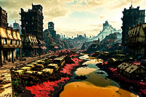 EdobHorrorLandscape, on a post-apocalyptic city drowned in poisonous sludge, 100 people scavenger the remains on the city 