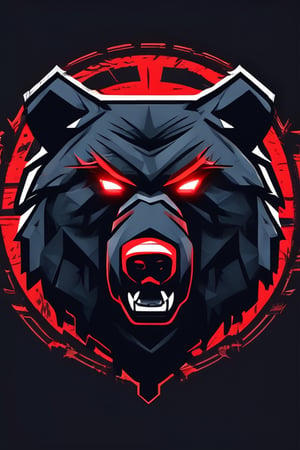 awesome logo of a hacker group using nordic symbols such as Grizzly bear, dark fur, RED eyes