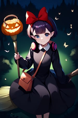 ((score_9,score_8_up,score_7_up,source_anime,))
BREAK
((ina, inacasual, short hair, headphones around neck, mole under eye, witch kiki cosplay, kiki (majo no takkyuubin) (cosplay), bag, black dress, bow, bow hairband, cosplay dress, hairband, long dress, red bow, red hairband, shoulder bag, sleeves past elbows))
BREAK
((outdoors, night, forest, halloween themed))
BREAK
((cowboy shot, high angle))
BREAK,
((Halloween, night, ,//pose, Sitting on, magic_broom, fly in the sky, smile, throwing cookies ))
