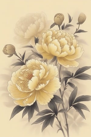 Ink art style, use colours
Peony flowers , yellowish background , masterpiece 