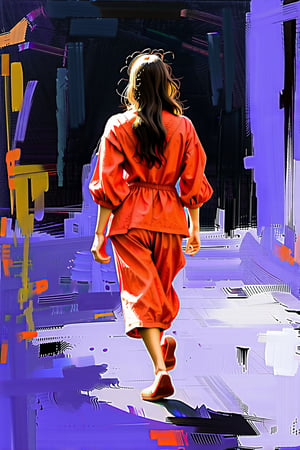 1 girl, back view, full body, walking, red Burmese dressing,
Depth of field, dark violet background, strong light, painting,
Oil, acrylic, water colour, grunge brush strokes 