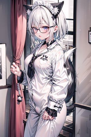 Hentai pajamas , white hair , maid , neko mimi , fox tail